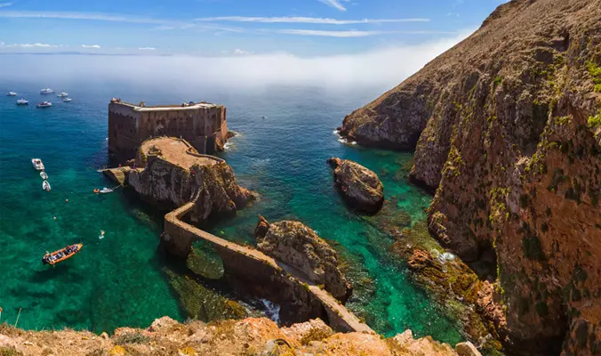 Aerial view of the Forte de São João Baptista on its islet at Berlenga Grande
